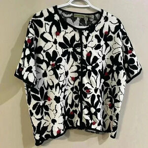 [XL]Antarctica Novelty Floral  with Embroidered Ladybug SS Cotton knit Sweater